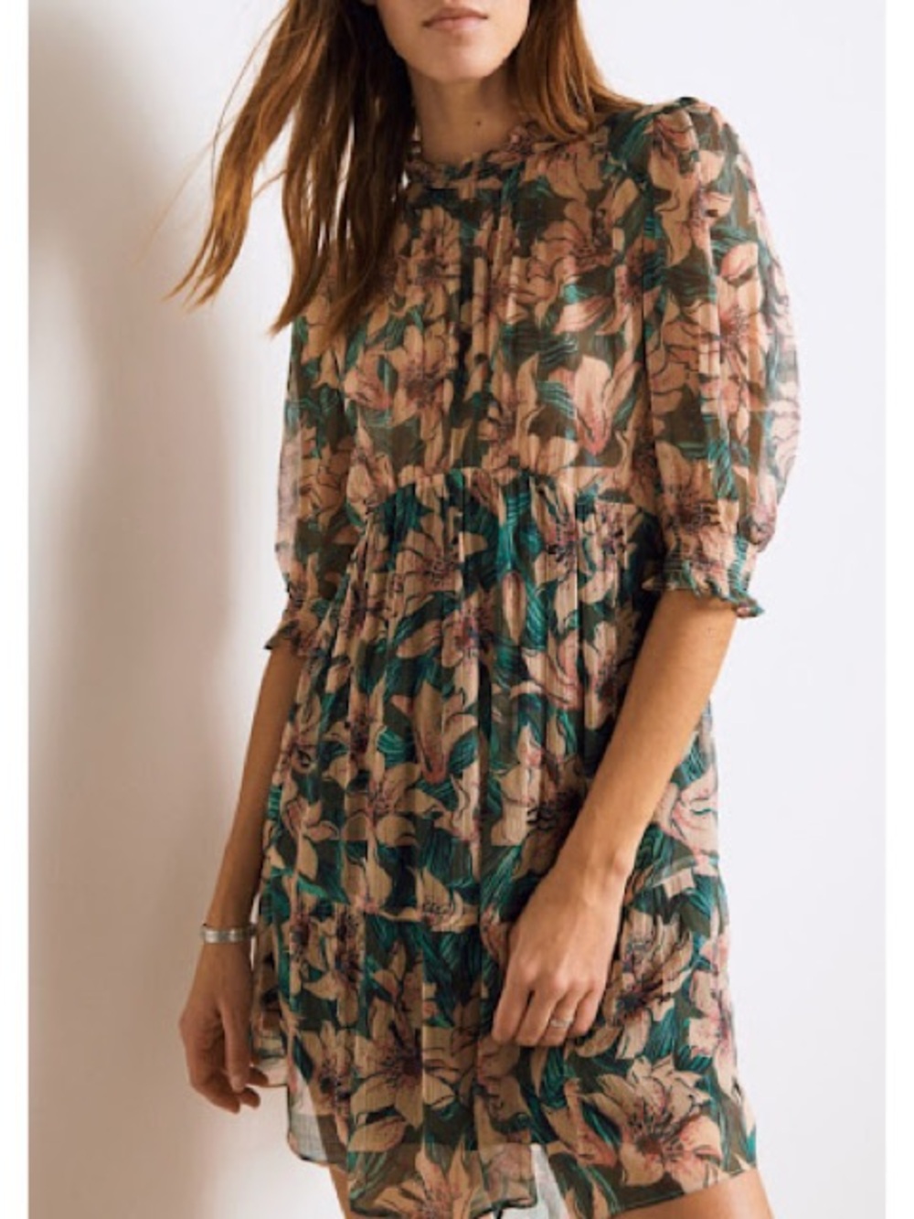 Ba&sh Betty Floral Printed Puff Sleeve Mini Dress Size X-Small